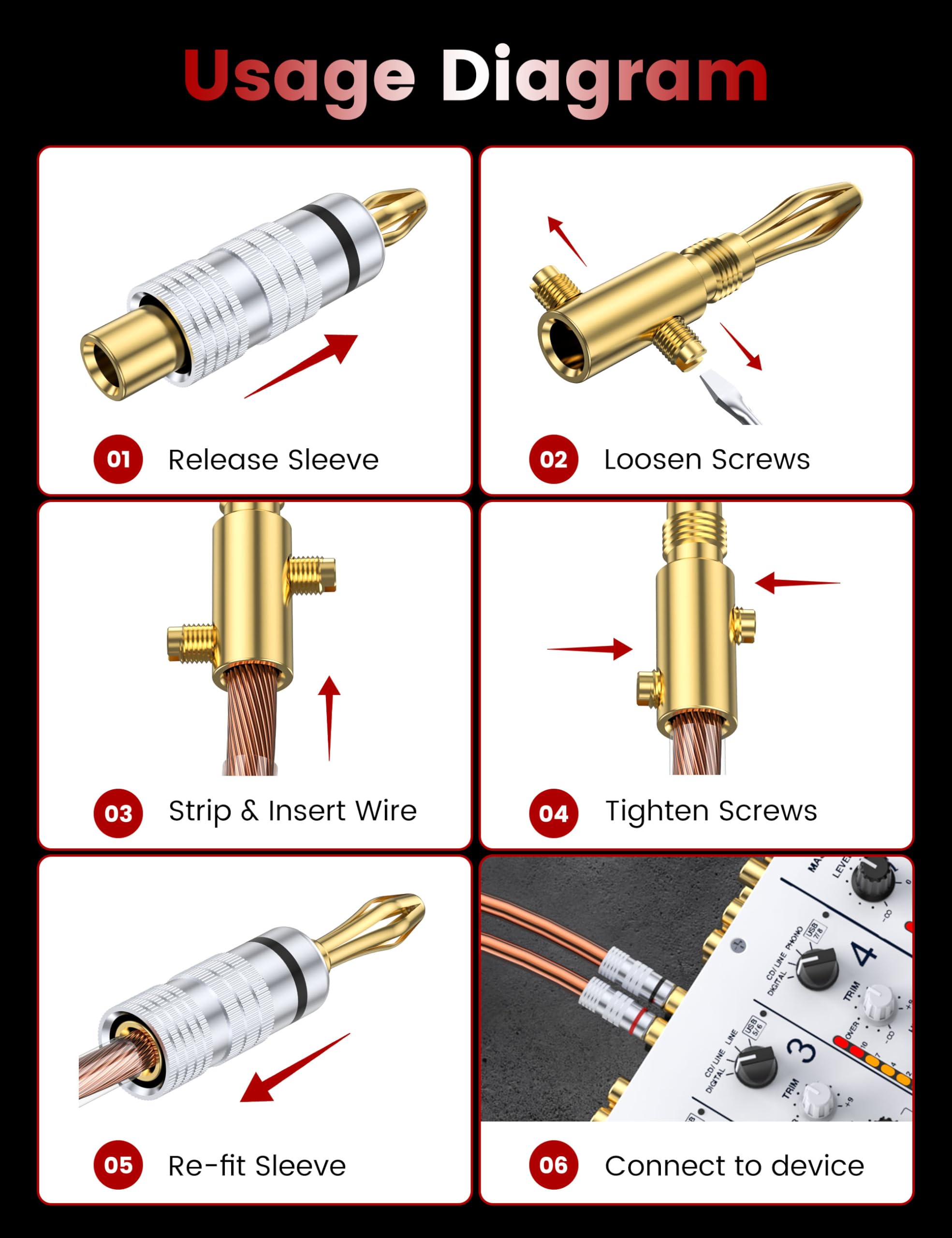 Amazon.co.jp: MOSAWG バナナプラグ赤＋黒 banana plugs スピーカー